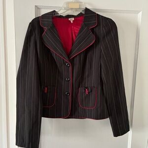 Heart Soul Black Pinstripe Blazer with Red Trim